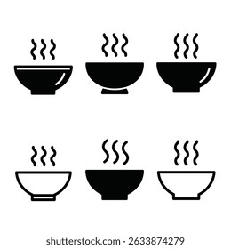 Soup bowl meal vector icon set. Bowl vector icon. Vector icon illustration of a bowl. Flat style bowl icon. 