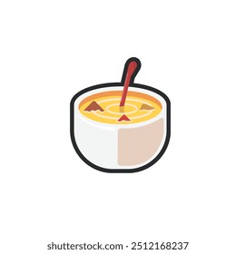 soup in the bowl with outline flat vector design.