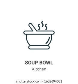 Soup bowl outline vector icon. Thin line black soup bowl icon, flat vector simple element illustration from editable kitchen concept isolated stroke on white background