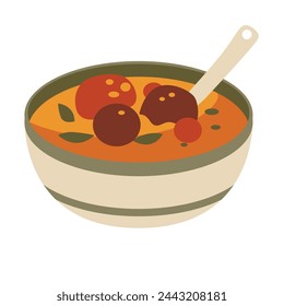 Soup in a bowl with a spoon, asian food vector illustration