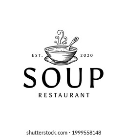 Soup Bowl With Spoon Food Restaurant Drawing Logo Vector Illustration Template Icon Design 