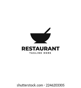 Soup bowl with spoon logo design. Food, meal, restaurant, catering and canteen, vector design and illustration