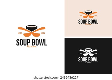 Soup bowl with spoon logo design vector illustration template idea