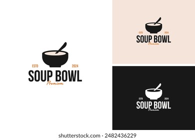 Soup bowl with spoon logo design vector illustration template idea