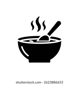 Soup Bowl with Spoon and Steam Icon Black