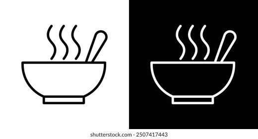 Soup bowl thin line vector icon set.