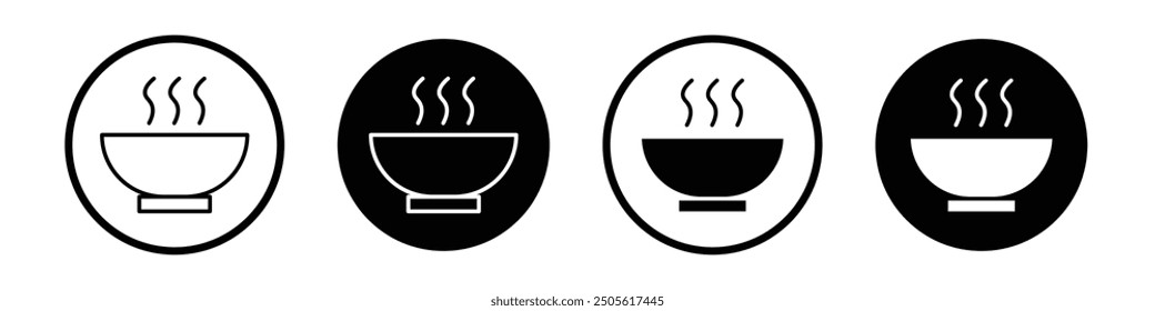 Soup bowl vector icon set black filled and outlined style.