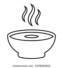 Soup bowl vector line icon isolated on white background, simple black silhouette
