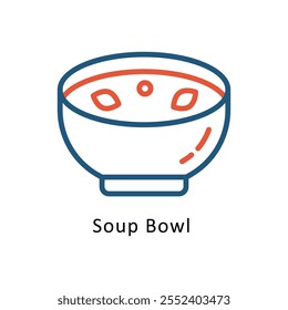 Soup Bowl Vector Two Colors outline Icon. Eps10 File