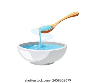 Soup in a bowl with wooden spoon isolated on white background.