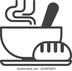 soup and bread illustration in minimal style isolated on background