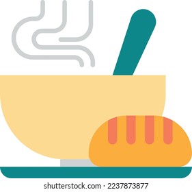 soup and bread illustration in minimal style isolated on background