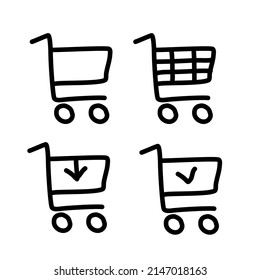 Soup cart, cart, shopping, doodles, vector icons, icon set