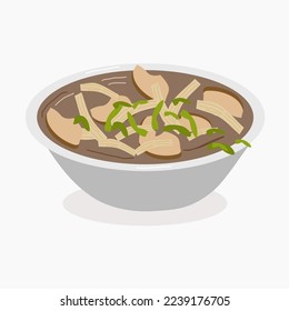 soup with chicken and shiitake mushrooms and herbs in a deep dish
