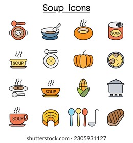 Soup color line icon set