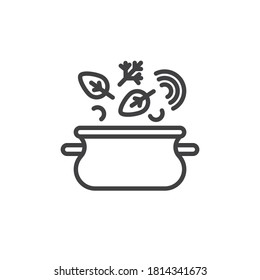 Soup cooking pan line icon. linear style sign for mobile concept and web design. Soup pot, saucepan outline vector icon. Symbol, logo illustration. Vector graphics