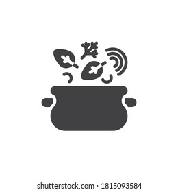 Soup cooking pan vector icon. filled flat sign for mobile concept and web design. Soup pot, saucepan glyph icon. Symbol, logo illustration. Vector graphics