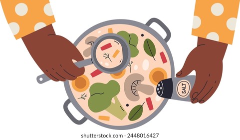 Soup Cooking Process Vector Illustration