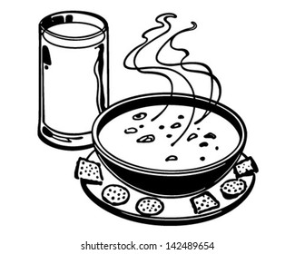 Soup And Crackers - Retro Clip Art Illustration