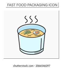 Soup in cup color icon. Disposable paper or plastic pack for cold or hot food. Asian menu.Take away.Fast Food Packaging.Isolated vector illustration