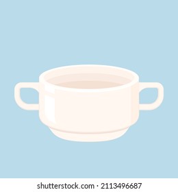 Soup cup vector on blue background. White Soup cup.