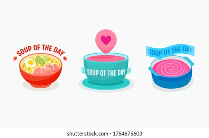 Soup of the day logo template. Soup Icon design. Vegetarian healthy food. Cooking food concept