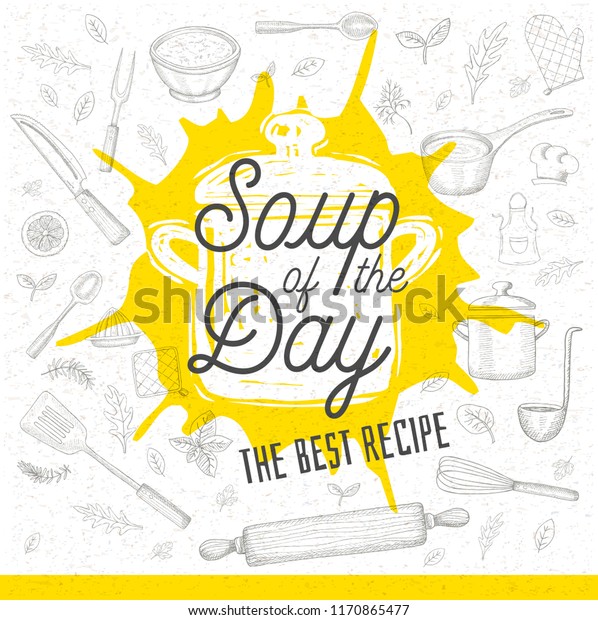 Soup Day Sketch Style Cooking Lettering Stock Vector