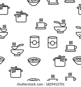 Soup Different Recipe Vector Seamless Pattern Thin Line Illustration