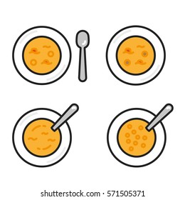 Soup Dish Spoon Minimalistic Flat Line Outline Stroke Icon Pictogram Symbol Set Collection