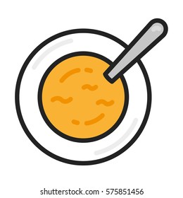 Soup Dish Spoon Minimalistic Flat Line Outline Stroke Icon Pictogram Illustration