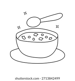 Soup doodle icon with white background vector stock illustration