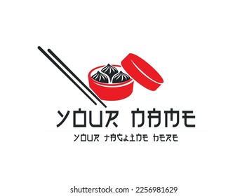 Soup dumplings, steamed xiao long bao in steaming basket, logo design. Chinese and Japanese food, hot eating, fast food and east