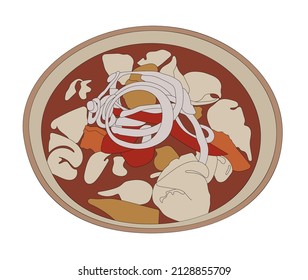 Soup with dumplings vector illustration. Asian cuisine.