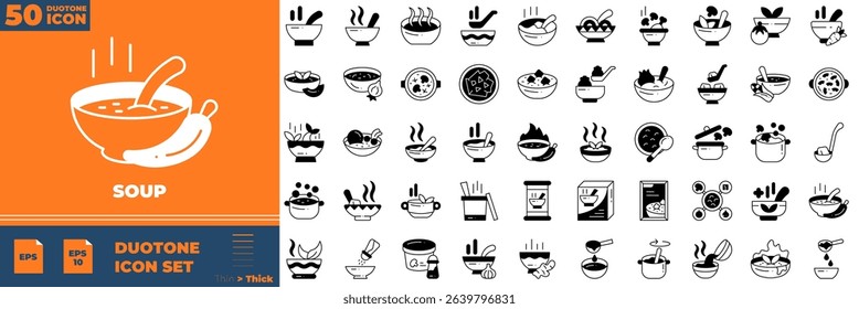 Soup Duotone Editable Icons set. Vector illustration in modern thin duotone style of soup icons: meatball, soup, fish, etc