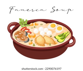 Sopa Fanesca, cocina latinoamericana. Cocina nacional de Ecuador. Ilustración alimentaria, vector	
