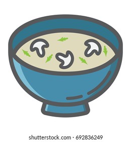 Soup filled outline icon, food and drink, bowl sign vector graphics, a colorful line pattern on a white background, eps 10.