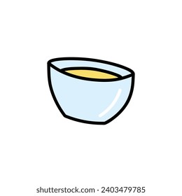 Soup of food colorful set. An exquisite portrayal of dinner awaits in this illustration, with the design emphasizing the warmth of a bowl of soup set against a white canvas. Vector illustration.