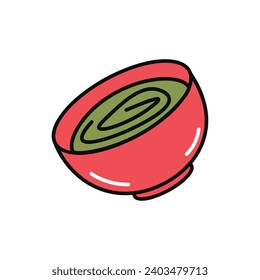 Soup of food colorful set. This illustration captures the essence of a perfect dinner, combining thoughtful design with a bowl of soup against a white backdrop. Vector illustration.