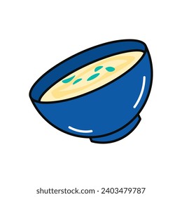 Sopa de comida colorida. En esta elegante ilustración, un tazón humeante de sopa de queso capta la esencia de una cena abundante. Ilustración vectorial.