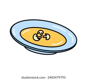 Sopa de comida colorida. En esta ilustración de la cena, dedicada al tema de la comida, se exhiben meticulosos trabajos de diseño, destacando un reconfortante tazón de sopa contra un fondo blanco y limpio. Ilustración vectorial.