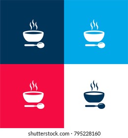 Soup hot bowl with spoon four color material and minimal icon logo set in red and blue
