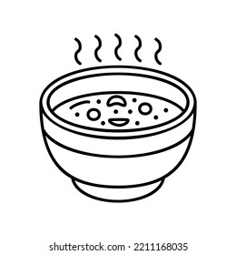 Soup icon with bowl and smoke in black outline style