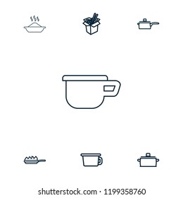 Soup icon. collection of 7 soup outline icons such as pot, noodles fast food, pan. editable soup icons for web and mobile.