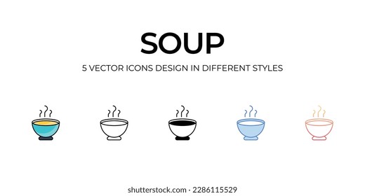 Soup Icon Design in Five style with Editable Stroke. Line, Solid, Flat Line, Duo Tone Color, and Color Gradient Line. Suitable for Web Page, Mobile App, UI, UX and GUI design.
