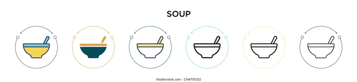 Soup icon in filled, thin line, outline and stroke style. Vector illustration of two colored and black soup vector icons designs can be used for mobile, ui, web