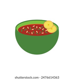 Soup icon in flat color style. Bowl with soup and lemon. design element illustration of a bowl of delicious soup, complemented by lemon slices on top