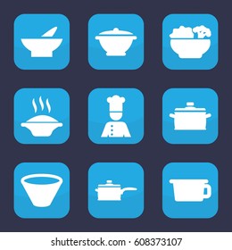 Soup icon. set of 9 filled soup icons such as bowl, chef, food, pan, soup