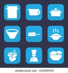 Soup icon. set of 9 filled soup icons such as noodles fast food, chef, food, bowl, pan, pan-fry, soup
