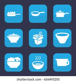 Soup icon. set of 9 filled soup icons such as noodles fast food, soup, food, bowl, pan, pan-fry
