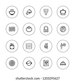 Soup icon set. collection of 16 outline soup icons with canned food, dish, dishes, fried rice, hunger, ice tray, pot, recipe, tomato icons.